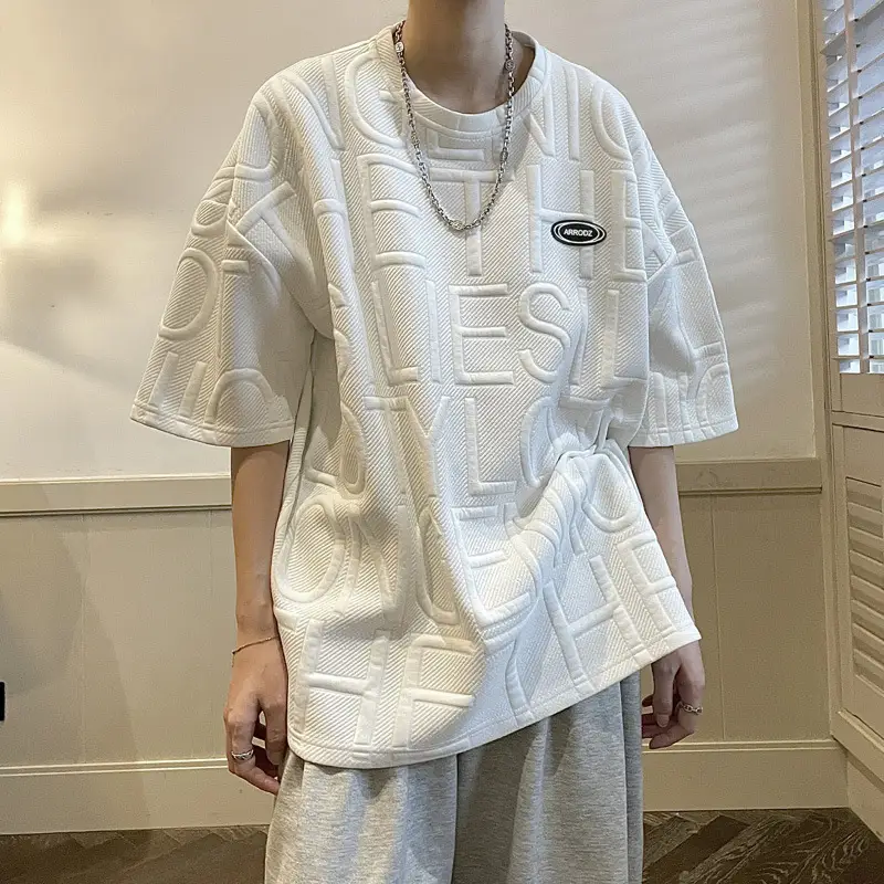 Men White 3D Letter T-Shirt Summer New Ins