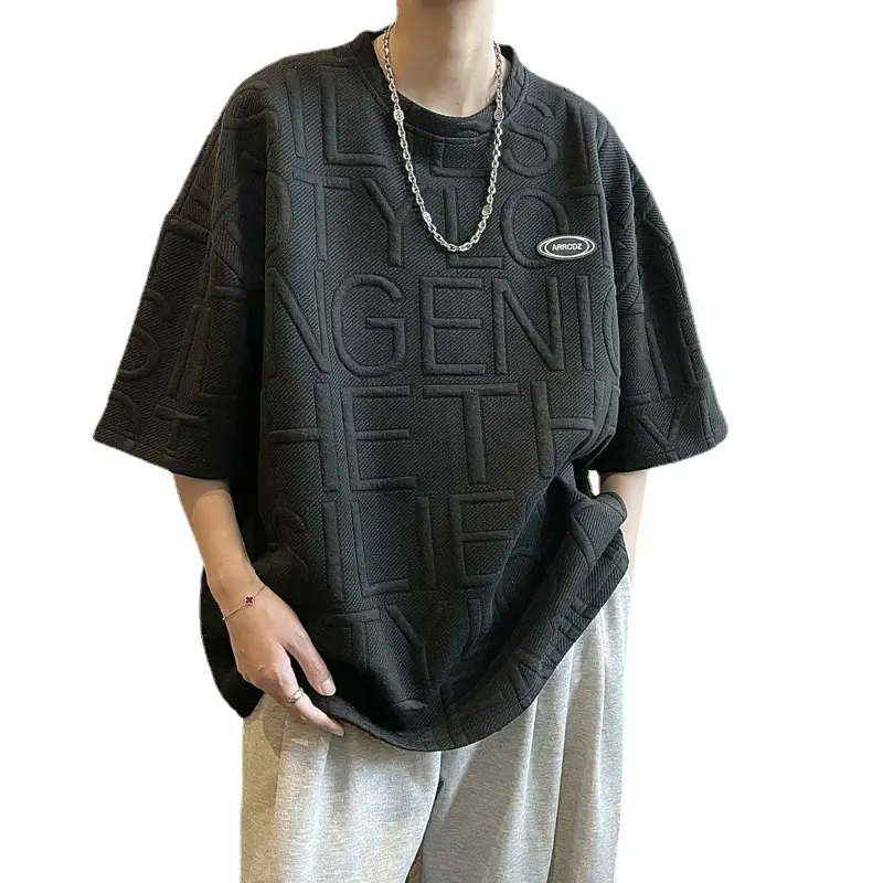 Men White 3D Letter T-Shirt Summer New Ins