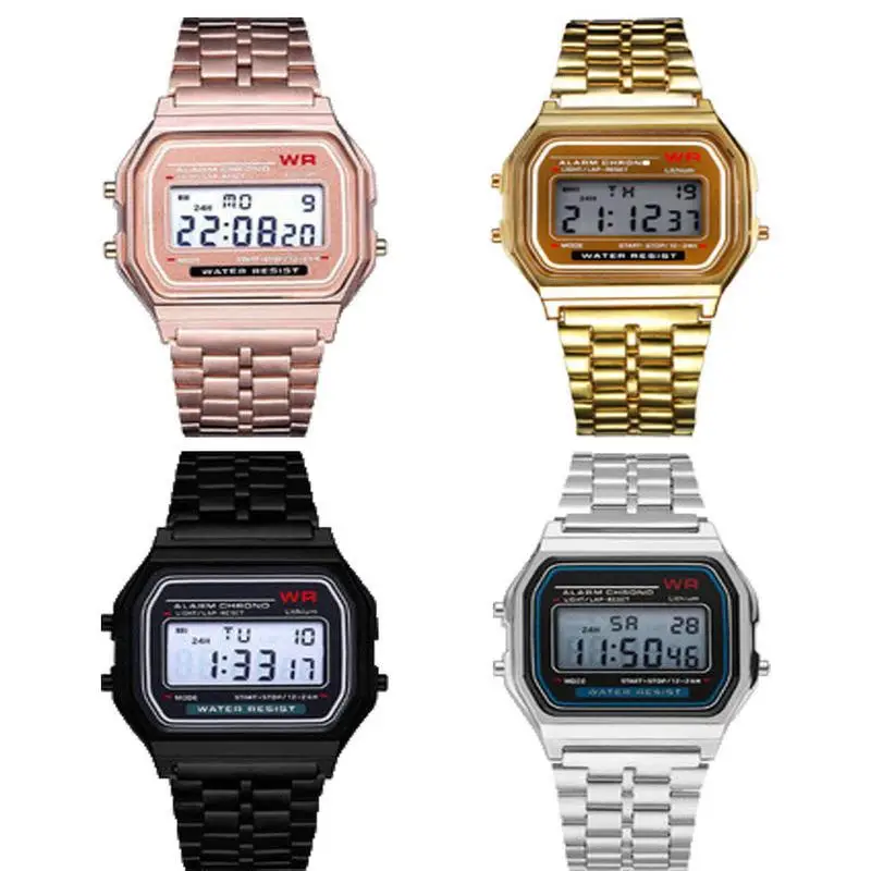 Golden Digital Watch with Water Resistant Steel Band - Image 9