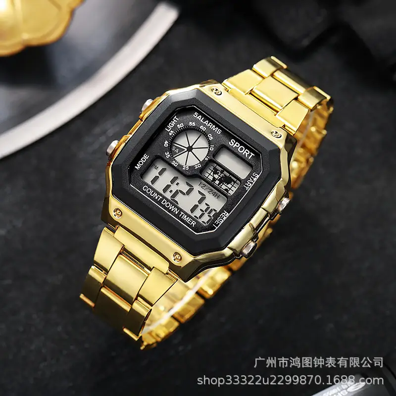 Golden Digital Watch with Water Resistant Steel Band — feature 5
