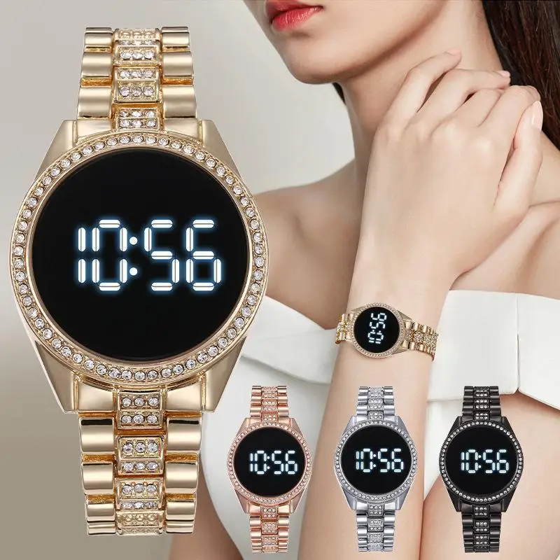 Golden Digital Watch with Water Resistant Steel Band — feature 9