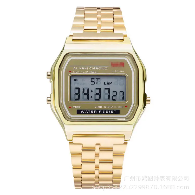 Golden Digital Watch with Water Resistant Steel Band - Image 3