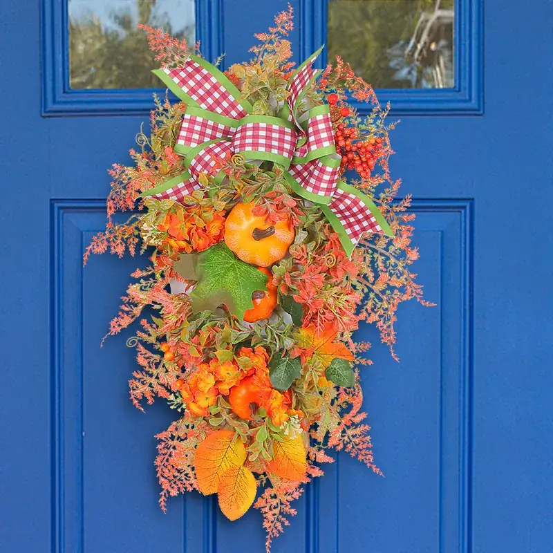 Cross-Border New Christmas Wreath Autumn Garland Pumpkin Bow - Image 3