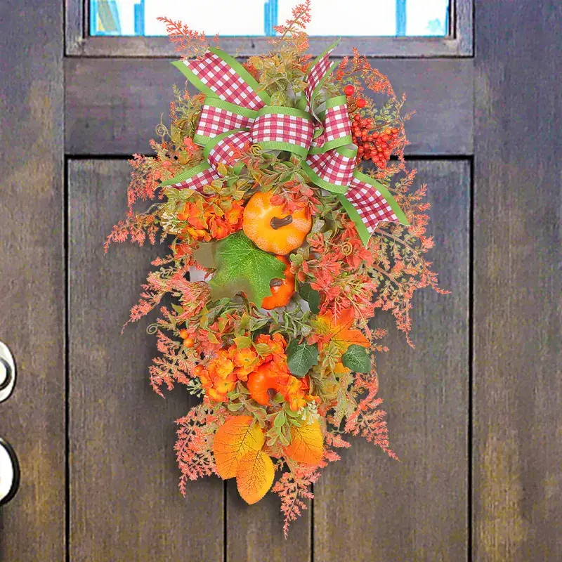 Cross-Border New Christmas Wreath Autumn Garland Pumpkin Bow - Image 5
