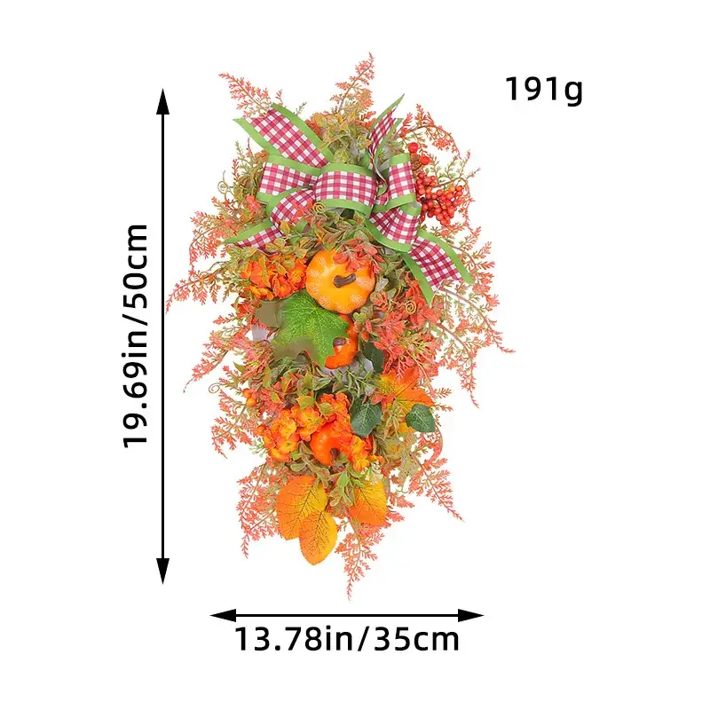 Cross-Border New Christmas Wreath Autumn Garland Pumpkin Bow - Image 6