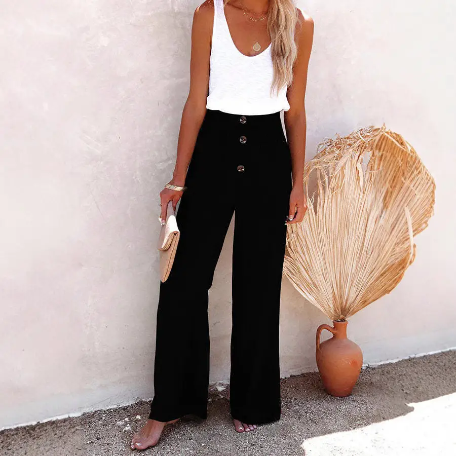 2022 Women's White Wide Leg Cotton Pants - Image 8