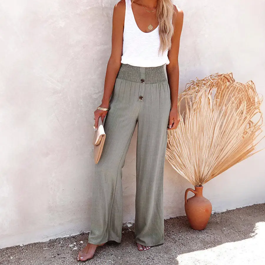 2022 Women's White Wide Leg Cotton Pants - Image 10