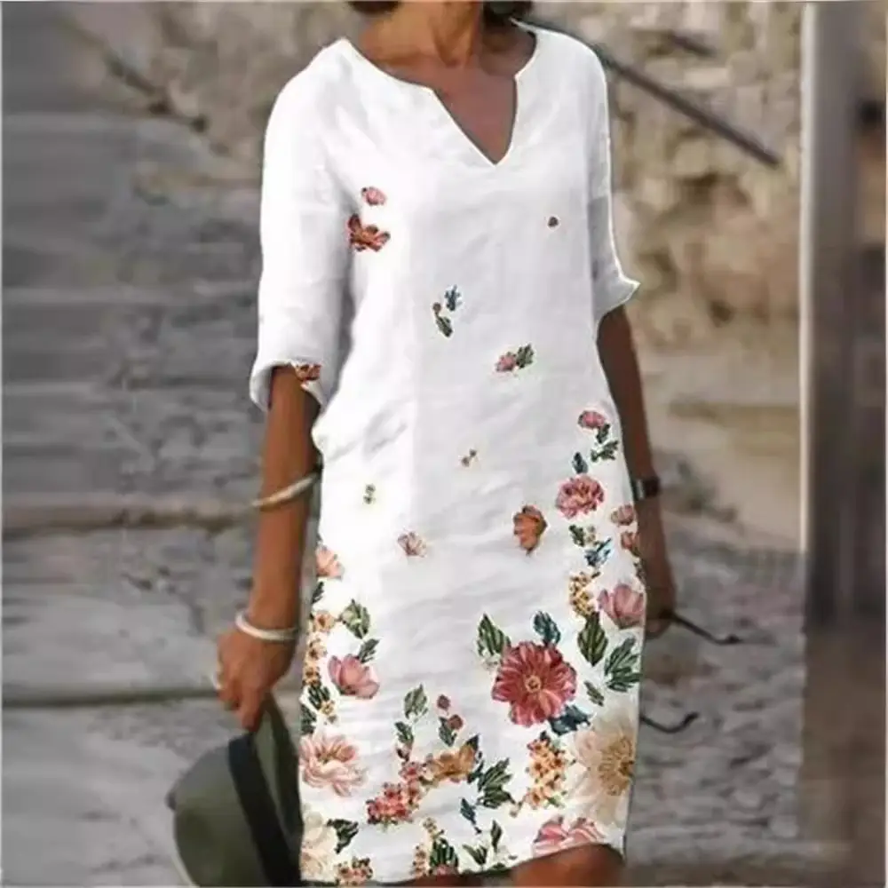 2025 New Color 3-Qr Sleeve Women Dress Floral Print - Image 9