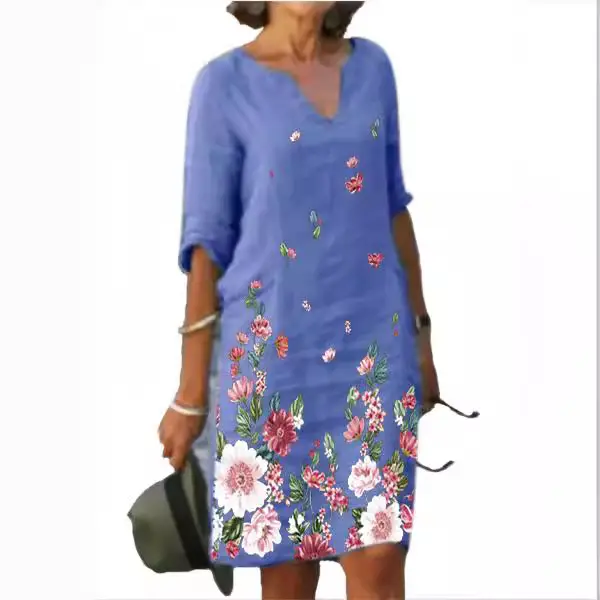 2025 New Color 3-Qr Sleeve Women Dress Floral Print - Image 12