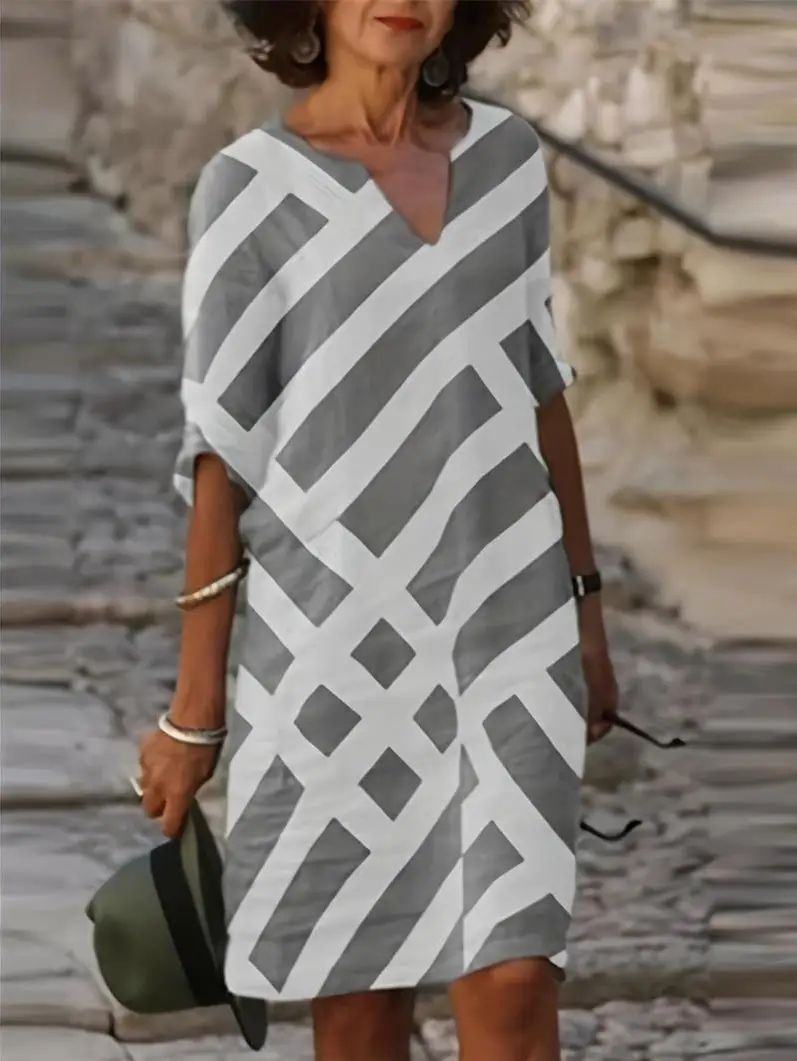 2025 New Color 3-Qr Sleeve Women Dress Floral Print - Image 5