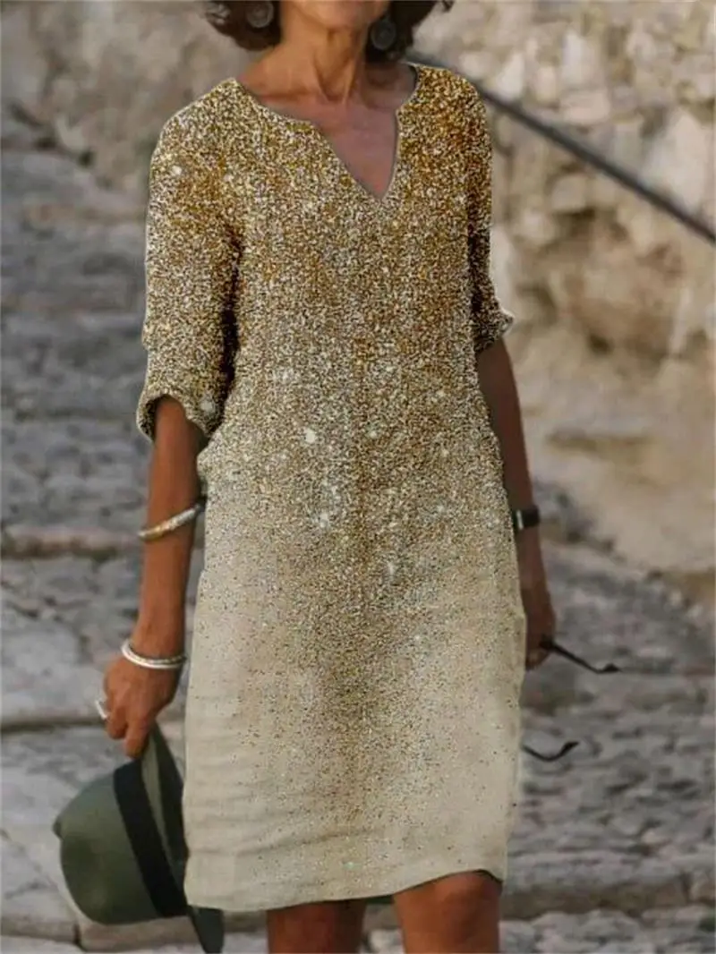 2025 New Color 3-Qr Sleeve Women Dress Floral Print - Image 6