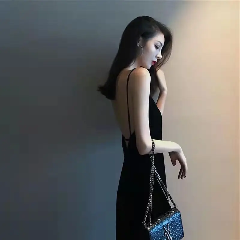 Black Long Sleeve Sling Dress for Women