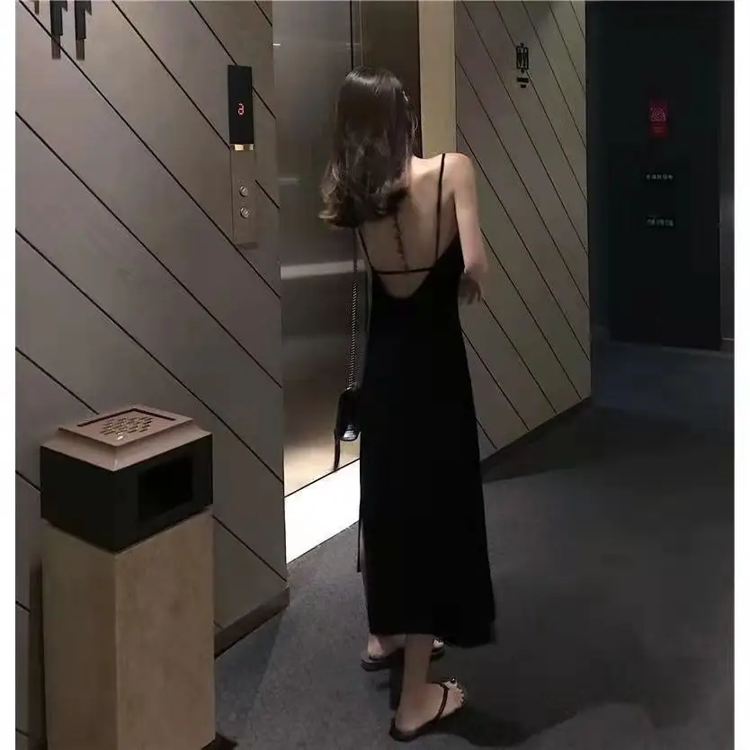 Black Long Sleeve Sling Dress for Women