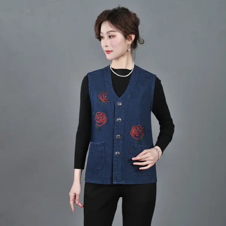 Denim Embroidered Vest for Women Spring 2023