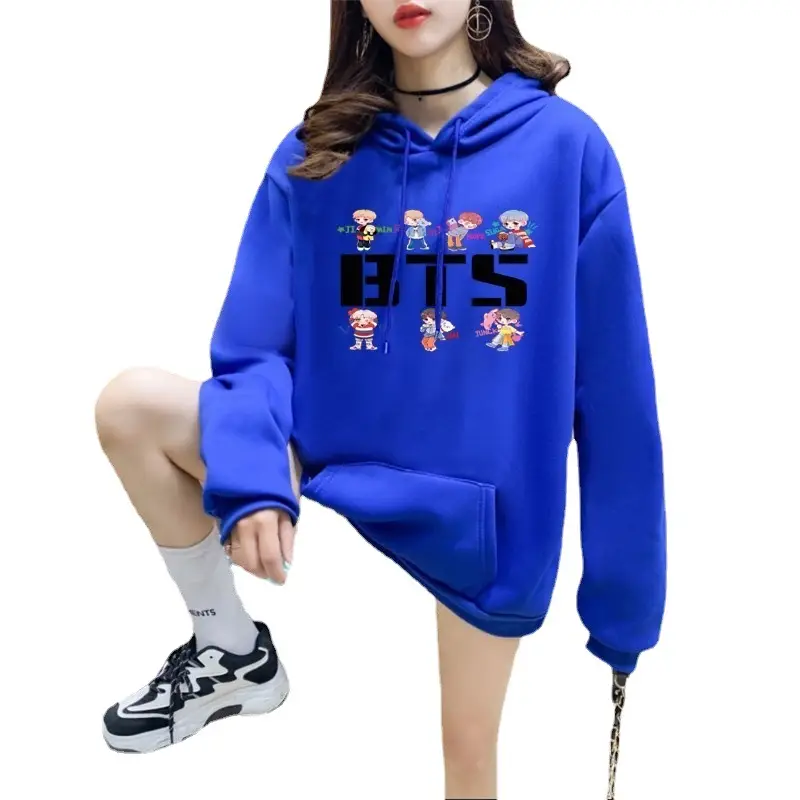 Women Korean Style Long Sleeve Sweatshirt Blue 2022 - Image 19