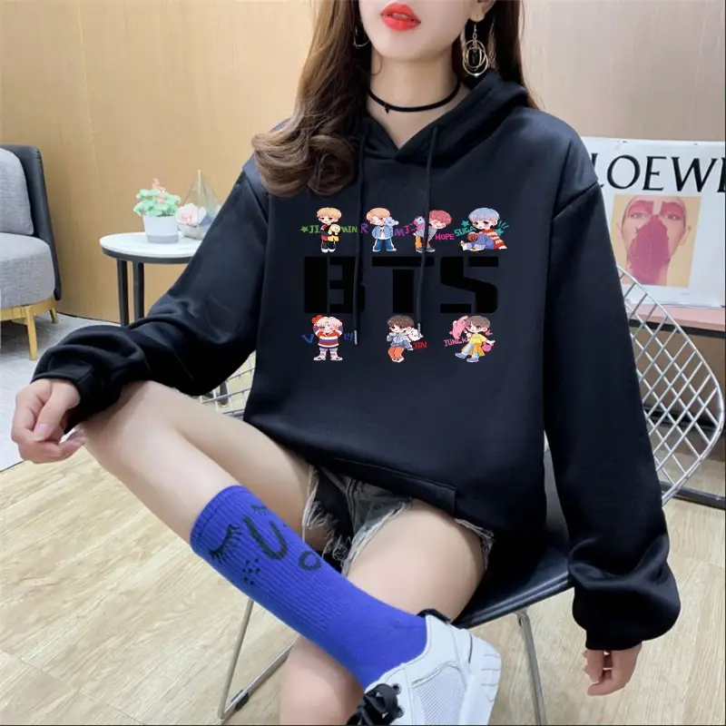 Women Korean Style Long Sleeve Sweatshirt Blue 2022 - Image 8