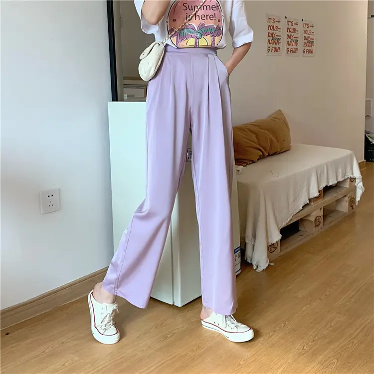 Women Loose Draping Pants Purple High Waist Straight Leg — feature 11