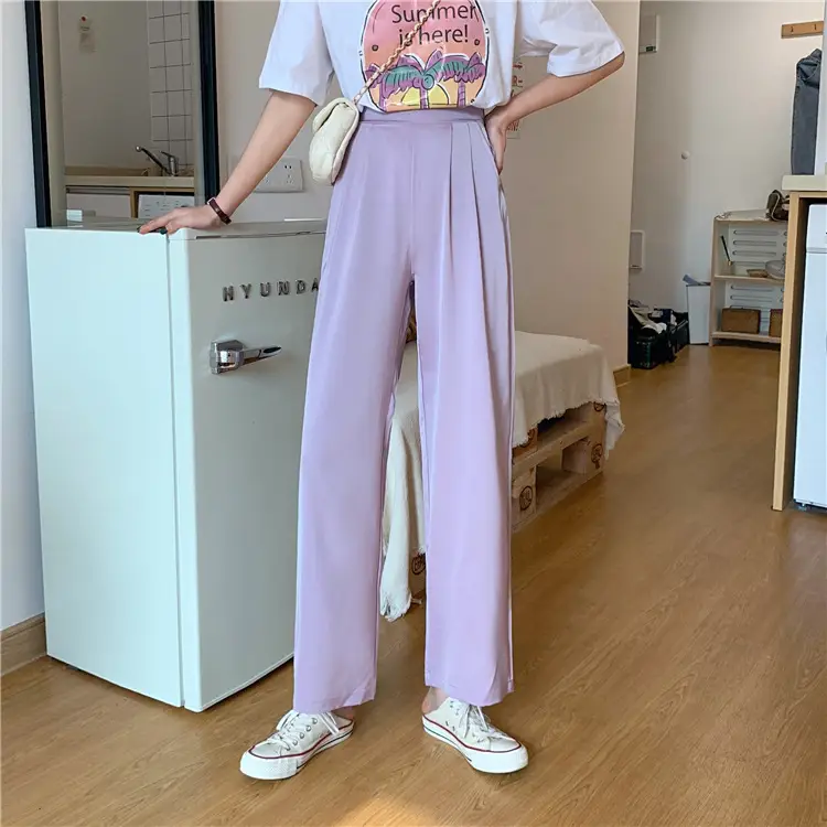 Women Loose Draping Pants Purple High Waist Straight Leg — feature 12