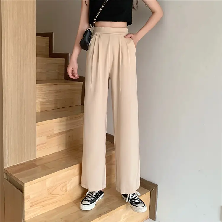Women Loose Draping Pants Purple High Waist Straight Leg — feature 13