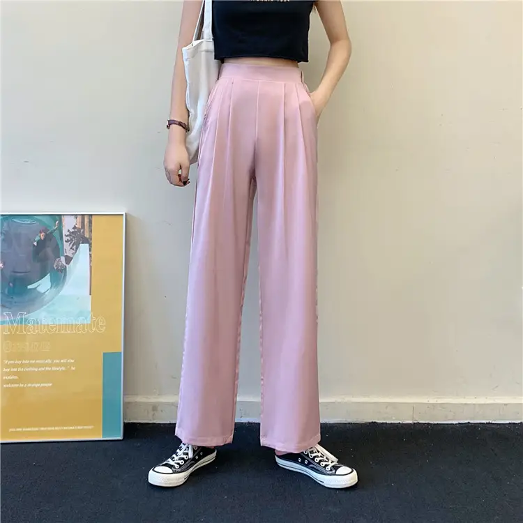 Women Loose Draping Pants Purple High Waist Straight Leg — feature 16