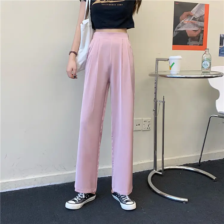Women Loose Draping Pants Purple High Waist Straight Leg — feature 17