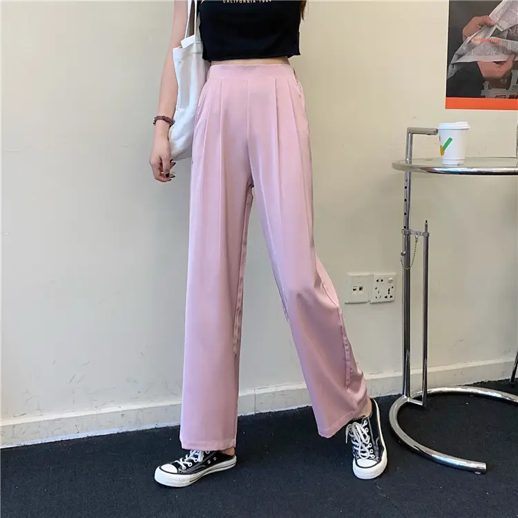 Women Loose Draping Pants Purple High Waist Straight Leg — feature 18
