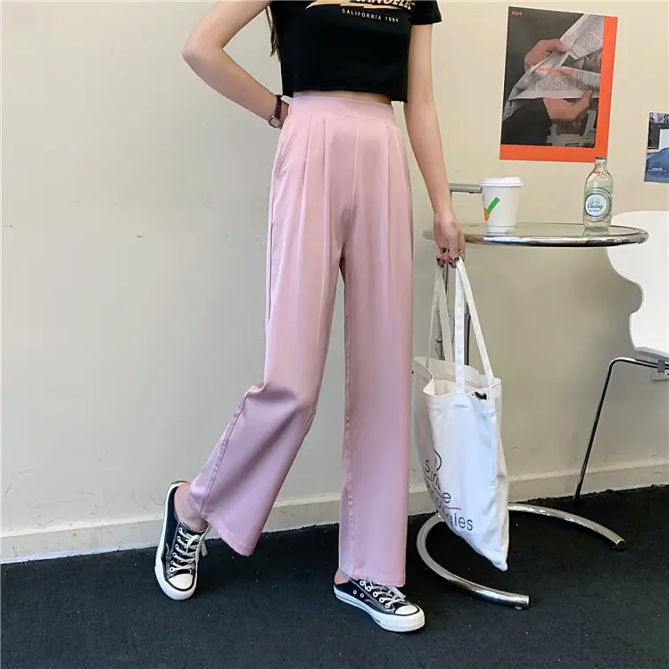 Women Loose Draping Pants Purple High Waist Straight Leg — feature 19
