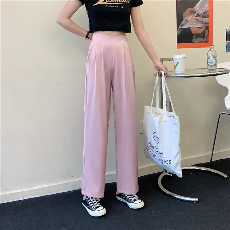 Women Loose Draping Pants Purple High Waist Straight Leg — feature 20