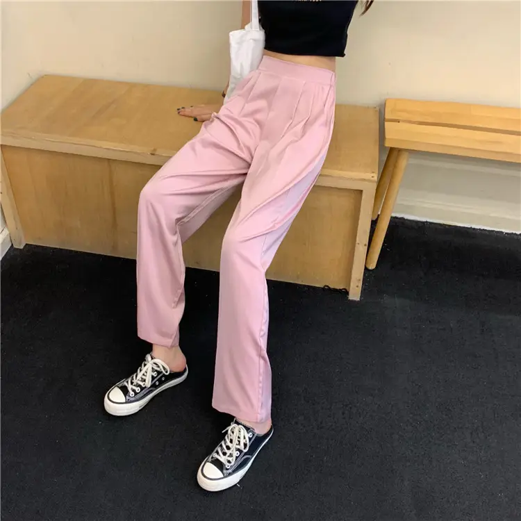 Women Loose Draping Pants Purple High Waist Straight Leg — feature 21