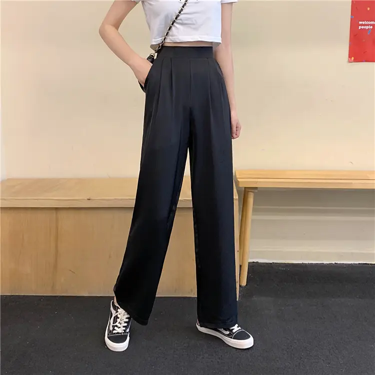 Women Loose Draping Pants Purple High Waist Straight Leg — feature 22