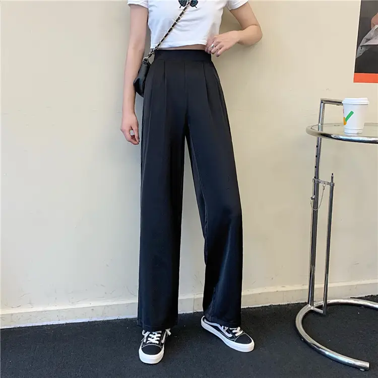 Women Loose Draping Pants Purple High Waist Straight Leg — feature 23