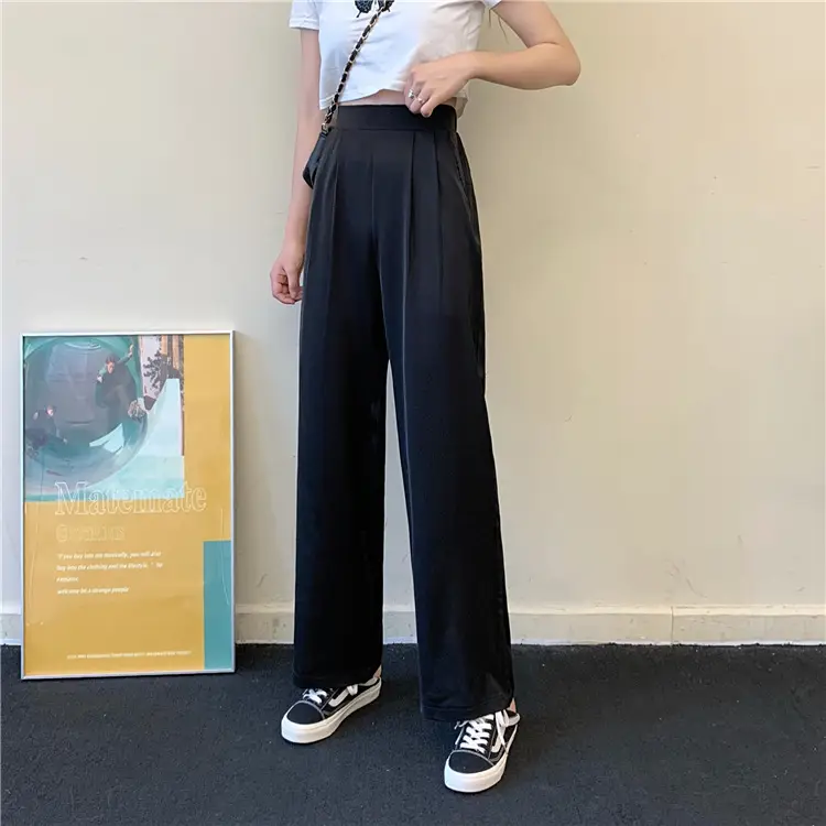 Women Loose Draping Pants Purple High Waist Straight Leg — feature 24