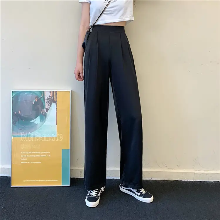 Women Loose Draping Pants Purple High Waist Straight Leg — feature 25