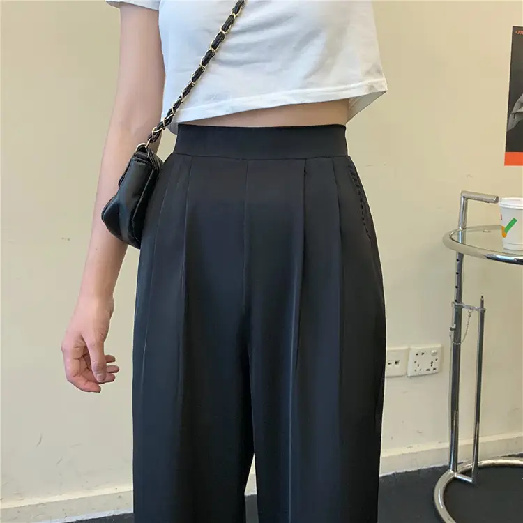 Women Loose Draping Pants Purple High Waist Straight Leg — feature 26