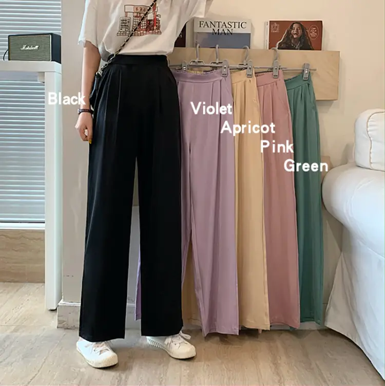 Women Loose Draping Pants Purple High Waist Straight Leg — feature 3