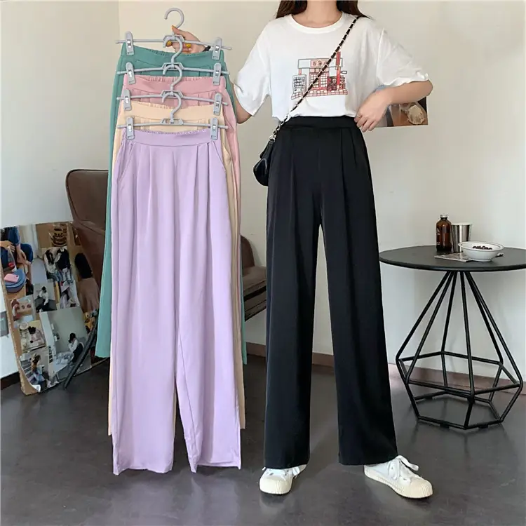 Women Loose Draping Pants Purple High Waist Straight Leg — feature 4