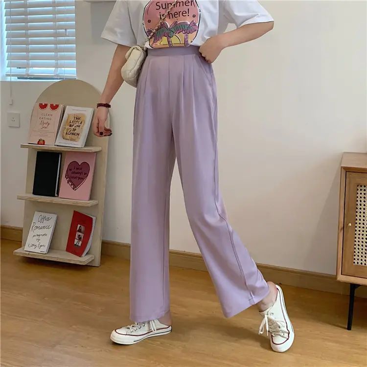 Women Loose Draping Pants Purple High Waist Straight Leg — feature 9