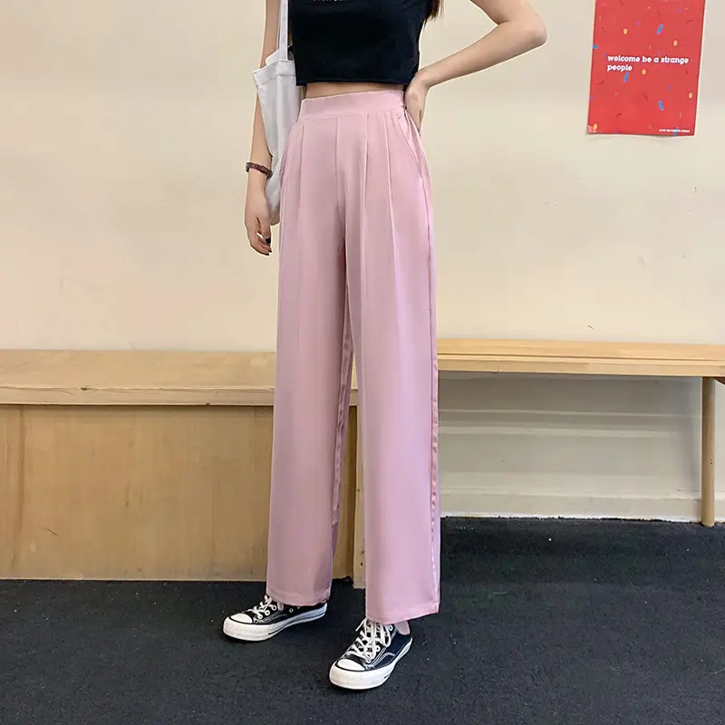 Women Loose Draping Pants Purple High Waist Straight Leg - Image 3
