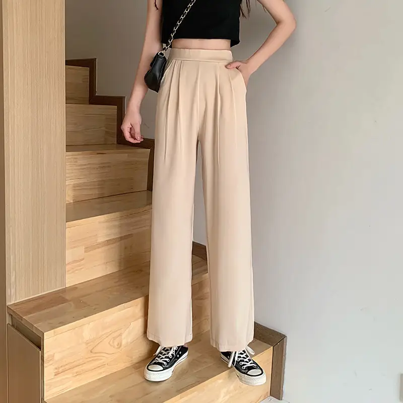 Women Loose Draping Pants Purple High Waist Straight Leg - Image 5