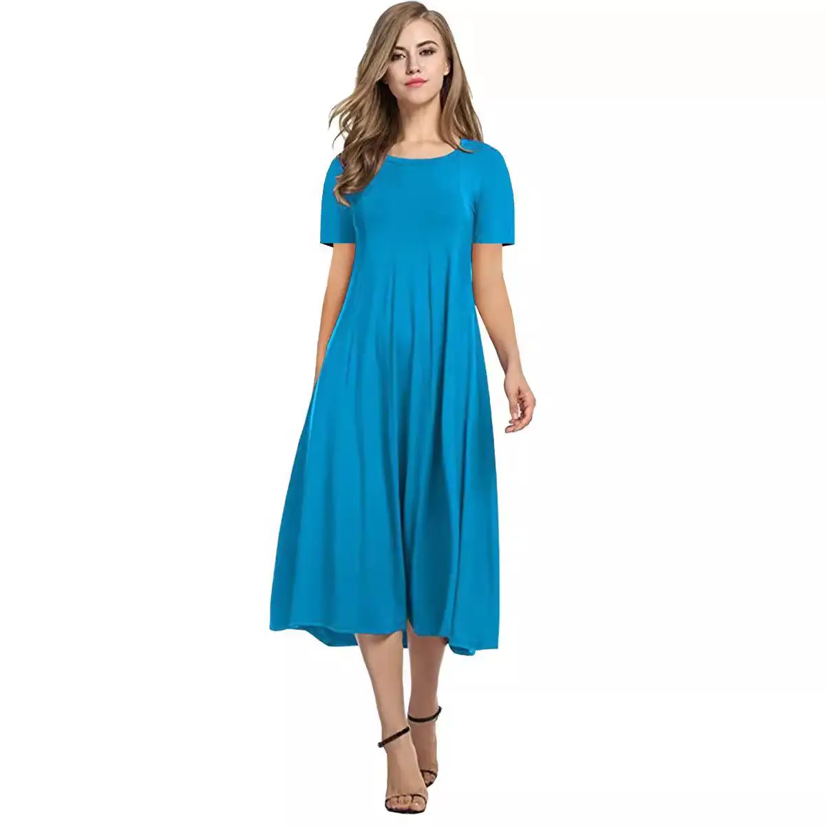 2025 Summer Women's Brown Round Neck Dress Large Hem - Image 17