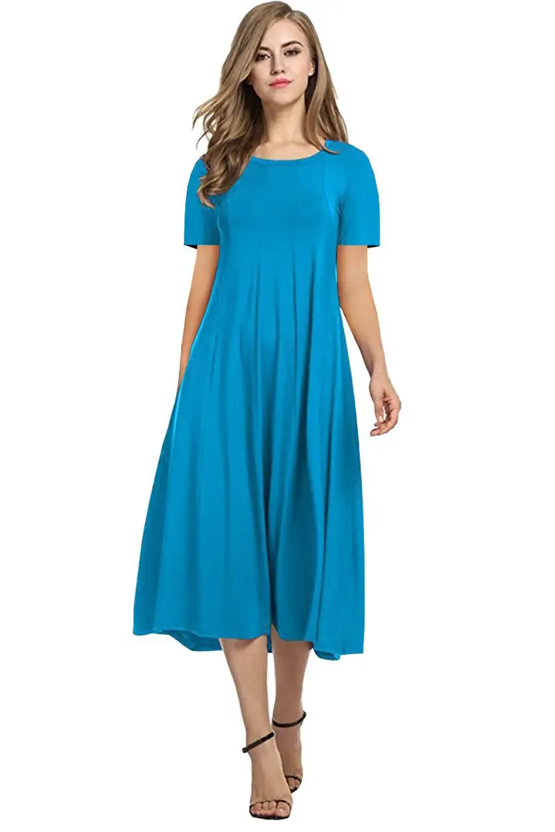 2025 Summer Women's Brown Round Neck Dress Large Hem — feature 12