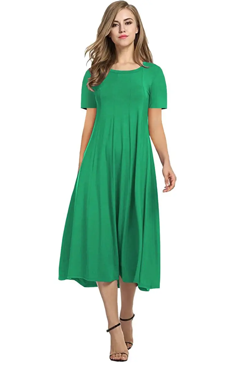 2025 Summer Women's Brown Round Neck Dress Large Hem — feature 13