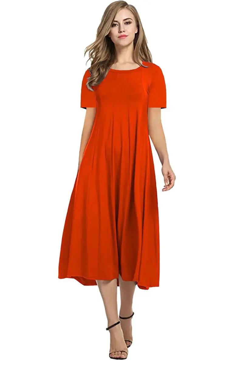 2025 Summer Women's Brown Round Neck Dress Large Hem — feature 14