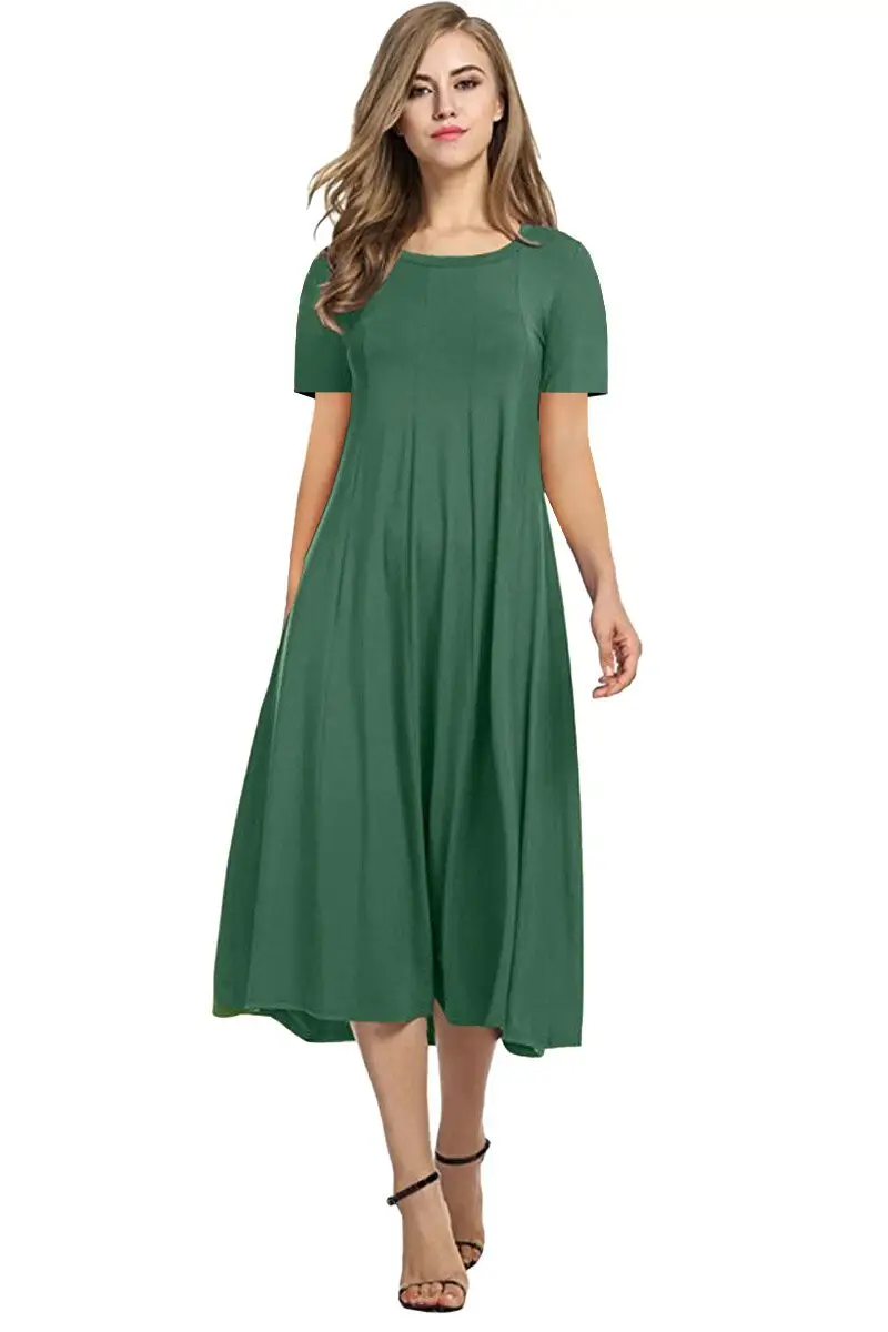 2025 Summer Women's Brown Round Neck Dress Large Hem — feature 15