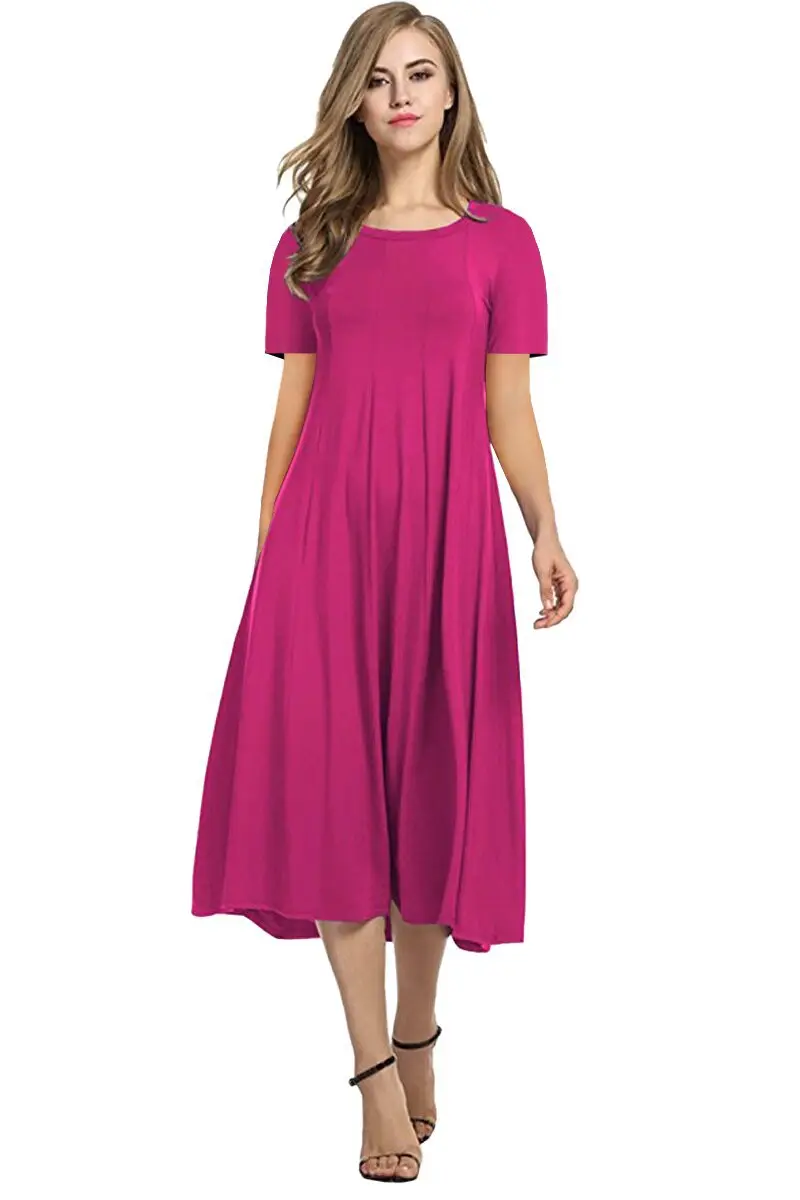 2025 Summer Women's Brown Round Neck Dress Large Hem — feature 17