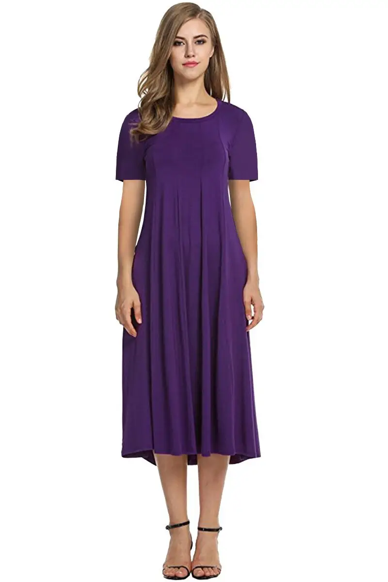 2025 Summer Women's Brown Round Neck Dress Large Hem — feature 20