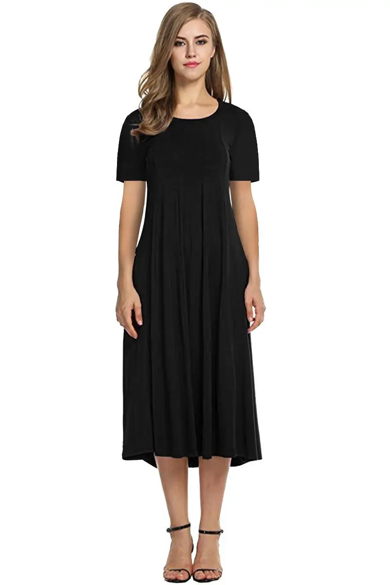 2025 Summer Women's Brown Round Neck Dress Large Hem — feature 21