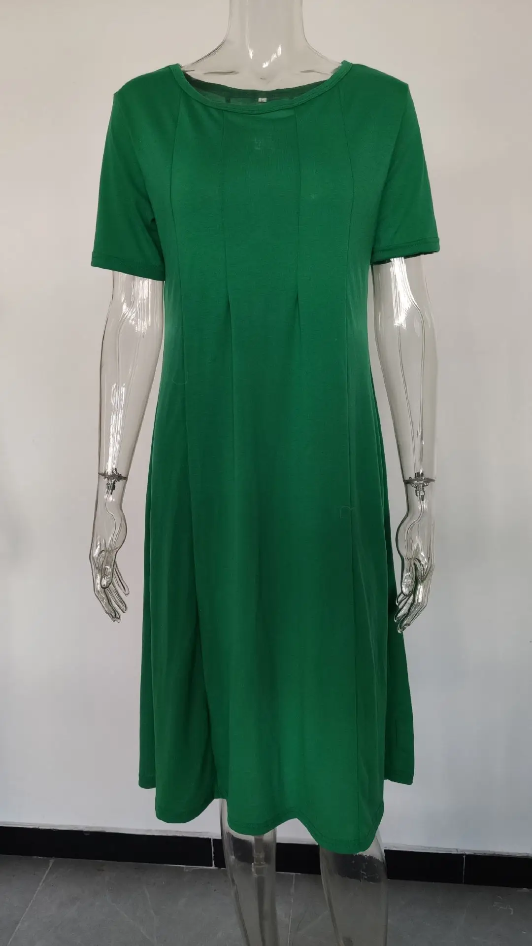2025 Summer Women's Brown Round Neck Dress Large Hem — feature 23