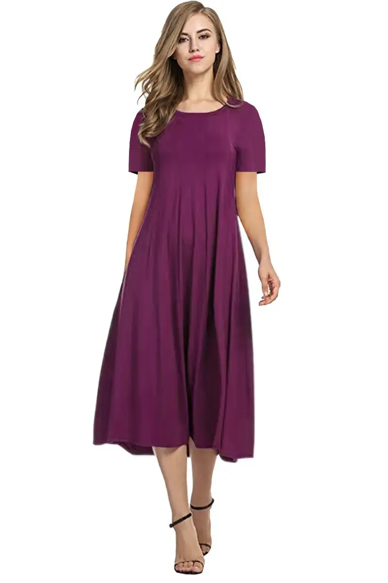 2025 Summer Women's Brown Round Neck Dress Large Hem — feature 8