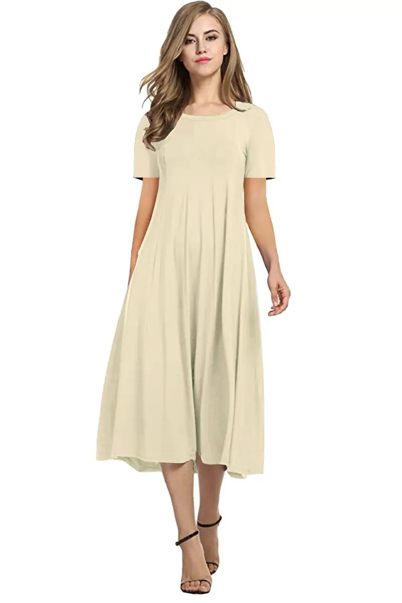 2025 Summer Women's Brown Round Neck Dress Large Hem — feature 9